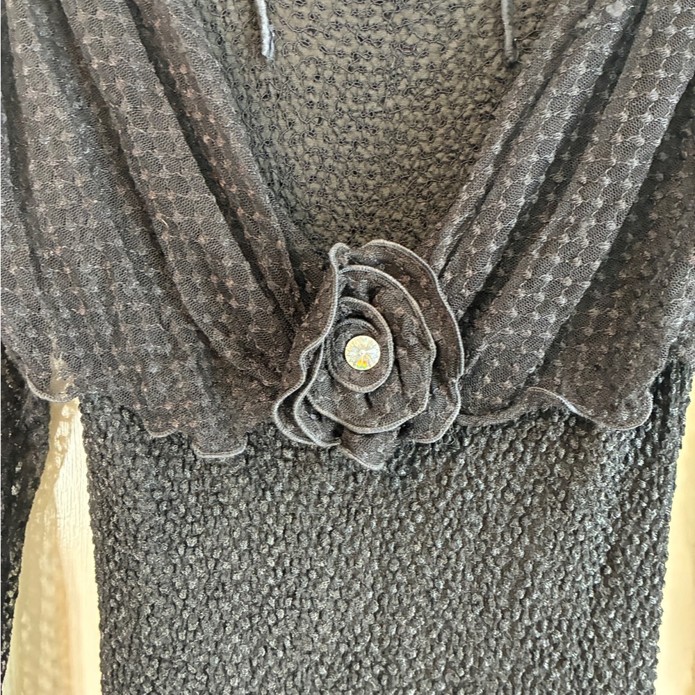 Vintage 80s/90s Sara Mique Black Stretch Swiss Dot Mesh Dress Witchy Whimsigoth - Picture 5 of 17